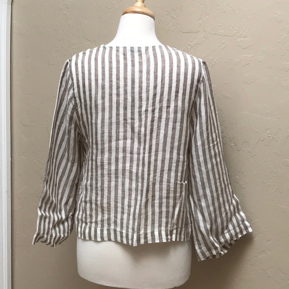 Linenfox Georgia Linen Wrap Tie Top in Cacao Stripe, XS - Picture 7 of 12